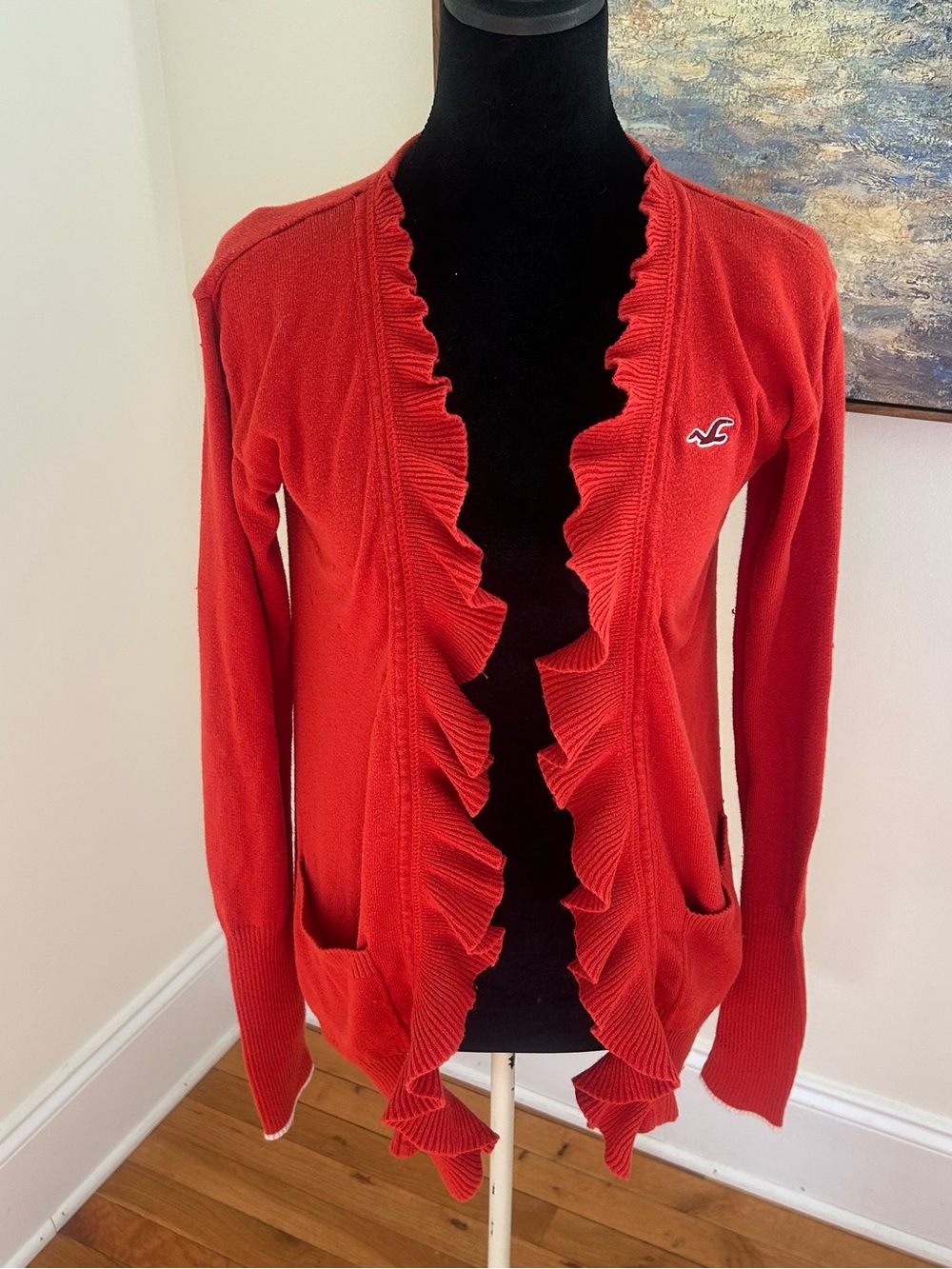 Hollister Y2K Sweater Rust Red Open Cardigan Ruffle Twilight Bella Swan Small